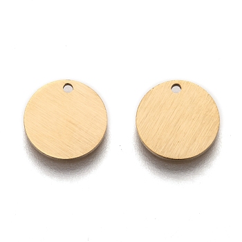 Ion Plating(IP) 304 Stainless Steel Pendants, Stamping Blank Tag, Laser Cut, Double Side Drawbench Effect, Flat Round, Golden, 10x1mm, Hole: 1mm