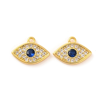 Brass Micro Pave Cubic Zirconia Pendants, Eye, Blue, Real 18K Gold Plated, 8.1x10.9x1.5mm, Hole: 1mm