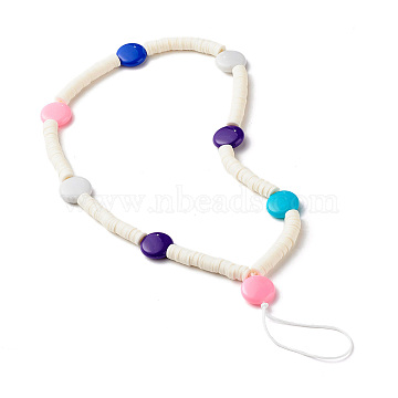 Beaded Mobile Phone Lanyards, Wrist Straps, with Nylon Thread, Disc/Flat Round Polymer Clay Heishi Beads & Acrylic Beads, Colorful, 21cm(HJEW-JM00606)