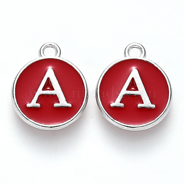 Platinum Red Flat Round Alloy+Enamel Charms