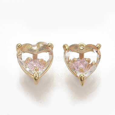 Real 18K Gold Plated Pearl Pink Heart Brass+Cubic Zirconia Charms