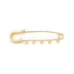 Brass Brooch Findings, Long-Lasting Plated, Lead Free & Cadmium Free, Rack Plating, with Jump Ring, Real 18K Gold Plated, 50x14x4mm, Hole: 1.4mm(KK-I364-37G)