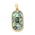 Natural Paua Shell Brass Pendants, Rectangle Charms with Snap on Bails, Real 18K Gold Plated, 23x11.5x3mm, Hole: 5x3mm(KK-C264-04G)