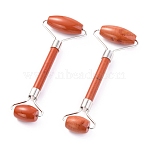 Natural Red Jasper Brass Face Massager, Facial Rollers, Platinum, 142~150x54~58x19~22mm(MRMJ-G009-44P)