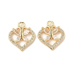 Brass Micro Pave Cubic Zirconia Pendants, Heart with Butterfly Charms, Real 18K Gold Plated, 13x12x2mm, Hole: 1.6mm(KK-D373-01E-G)