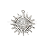 Brass Micro Pave Clear Cubic Zirconia Pendants, Sun Charms, Lead Free & Cadmium Free, Rack Plating, Long-Lasting Plated, Platinum, 21.5x19.5x3.5mm, Hole: 1.2mm(CU-CBAA9EB-07A-P)
