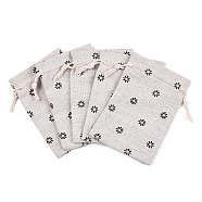 Polycotton(Polyester Cotton) Packing Pouches Drawstring Bags, with Printed Flower, Linen, 14x10cm(ABAG-T004-10x14-13)