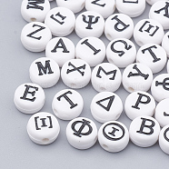 Acrylic Beads, Flat Round with Greek Alphabet, Mixed, 7x4mm, Hole: 1.5mm, about 3700pcs/500g(SACR-N002-07)