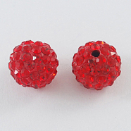 Pave Disco Ball Beads, Polymer Clay Rhinestone Beads, Round, Siam, 10mm, Hole: 2mm(X-RB-S605-13)