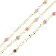 Brass & Natural Tourmaline Handmade Beaded Chain, with Spool, Long-Lasting Plated, Soldered, 9.5x3.5mm, about 10.93 yards(10m)/roll(CHC-D029-15G-10)