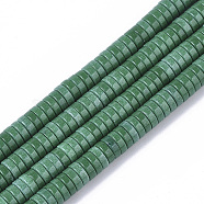 Natural Agate Beads Strands, Dyed, Heishi Beads, Flat Round/Disc, Medium Sea Green, 4x1mm, Hole: 1mm, about 250~329pcs/strand, 15.7 inch(G-T115-08D)
