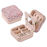 Imitation Leather Jewelry Box, with Rhinestone and Mirror Inside, Square, Pink, 11x11x5.5cm(LBOX-G002-A02)