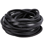 Flat Cowhide Leather Cord, for Jewelry Making, Black, 5.5x4mm(WL-GF0001-10A-02)