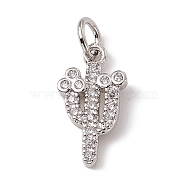 Brass Micro Pave Cubic Zirconia Charms, with Jump Rings, Cactus Charms, Platinum, 14.5x8x1.5mm, Hole: 3.4mm(ZIRC-F132-04P)