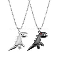 2Pcs 2 Color Couple Necklace, Iron Dinosaur Pendant Necklace with Enamel for Bestfriends Lovers, Gunmetal & Stainless Steel Color, 27.17 inch(69cm)(JN1032A)