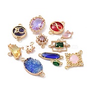 Alloy links Connectors, with Glass & Gemstone & Rhinestone, Flat Round & Teardrop & Moon & Star & Oval & Rectangle, Mixed Color, 10.5~26x4~19x3~6mm, Hole: 1~1.8mm(KK-XCP0001-35)