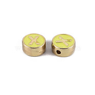 Alloy Enamel Beads, Cadmium Free & Nickel Free & Lead Free, Flat Round with Initial Letters, Light Gold, Yellow, Light Gold, 8x4mm, Hole: 1.5mm(X-ENAM-S122-028X-NR)