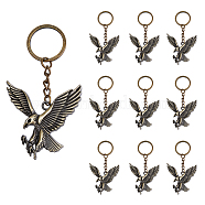 10Pcs Eagle Alloy Keychain, with Iron Chain and Rings, Antique Bronze, 98mm(KEYC-DC0001-09)