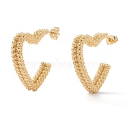 Brass Half Hoop Earrings, Stud Earrings, with Ear Nuts, Heart, Real 18K Gold Plated, 28x26x6mm, Pin: 0.8mm(EJEW-J101-10G)