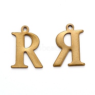 304 Stainless Steel Alphabet Charms, Antique Bronze, Letter.R, 12x9x1mm, Hole: 1mm(STAS-H122-R-AB)