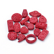 Cinnabar Beads, Carved Lacquerware, Mixed Shapes, Red, 15~40x10~30x6~15mm, Hole: 1~3mm; about 42pcs/bag(M-CLB002Y)