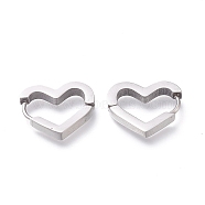 304 Stainless Steel Huggie Hoop Earrings, Heart, Stainless Steel Color, 15x15.5x3mm, Pin: 1mm(X-EJEW-O099-07P)
