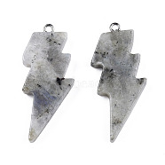 Natural Labradorite Pendants, Lightning Bolt Charm, with Stainless Steel Color Tone 304 Stainless Steel Loops, 40~44.5x17~20x4.5~6mm, Hole: 2mm(G-N332-53-A16)