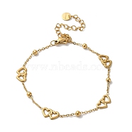 Titanium Steel Double Heart Link Bracelets for Women, Real 18K Gold Plated, 7 inch(17.7cm)(BJEW-G719-08G)