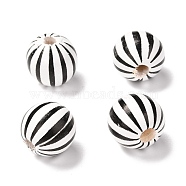 Natural Wood Beads, Macrame Beads Large Hole, Printed, Round with Stripe Pattern, White, 15~16mm, Hole: 4mm(WOOD-D011-01D)