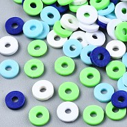 Handmade Polymer Clay Beads, Heishi Beads, for DIY Jewelry Crafts Supplies, Disc/Flat Round, Lime, 6x1mm, Hole: 2mm, about 26000pcs/1000g(CLAY-T019-02B-45)