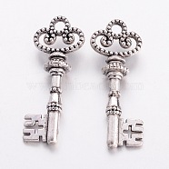 Tibetan Style Alloy Pendants, Lead Free and Cadmium Free, Antique Silver, 32x12x2mm, Hole: 3mm(EA301Y)