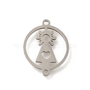 201 Stainless Steel Laser Cut Connector Charms, Ring with Religion Virgin Links, Stainless Steel Color, 19x15x1mm, Hole: 1.4mm(STAS-R132-14P)