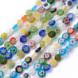 Flat Round Handmade Millefiori Glass Beads, Mixed Color, 8x3mm, Hole: 0.5mm, about 48pcs/strand, 14.1 inch(LK-R004-54)
