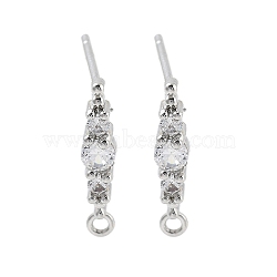 Brass Clear Cubic Zirconia Stud Earring Findings, with Loop, Platinum, 16x3mm, Hole: 1.2mm, Pin: 11x0.7mm(KK-A238-02C-P)