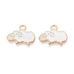 Alloy Enamel Pendants, Cadmium Free & Lead Free, Light Gold, Sheep, White, 19x15x1mm, Hole: 2mm(X-ENAM-R059-08A-RS)