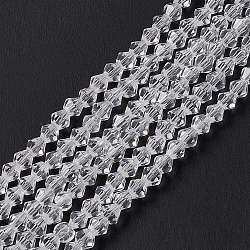 Imitation Austrian Crystal 5301 Bicone Beads, Faceted Glass Beads Strands, Clear, 3.5~3.8x3~3.5mm, Hole: 0.5mm, about 113~115pcs/strand, 36~36.5cm(GLAA-S026-3mm-07)