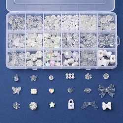 DIY Beads Jewelry Making Finding Kit, Including Imitation Pearl ABS Plastic & Acrylic Beads, Teardrop & Square & Wing & Star & Butterfly & Flower & Snowflake, White, 4~28x4~29.5x2.2~11mm, Hole: 1~5mm(DIY-FS0005-70)