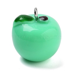 Resin Pendants, With Platinum Iron Loop, Apple, Medium Spring Green, 19x17.5x17.5mm, Hole: 2mm(RESI-Q002-02A)