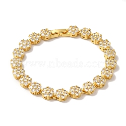 Rack Plating Brass Pave Cubic Zirconia Flower Link Chain Bracelets for Women, Lead Free & Cadmium Free, Real 18K Gold Plated, Clear, 7-1/2 inch(19cm)(BJEW-A018-03G-03)