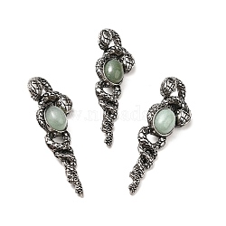 Natural Green Aventurine Big Pendants, Snake Charms, with Rack Plating Antique Silver Tone Alloy Findings, Cadmium Free & Lead Free, 61.5x20x13mm, Hole: 8x5.5mm(G-B033-06AS-17)