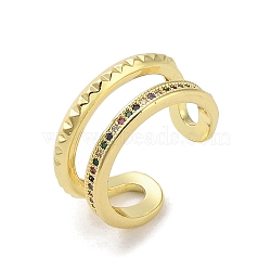 Real 18K Gold Plated Brass Micro Pave Cubic Zirconia Open Cuff Rings, Colorful, 10.5mm, US Size 7(17.3mm)(RJEW-M170-06G-01)