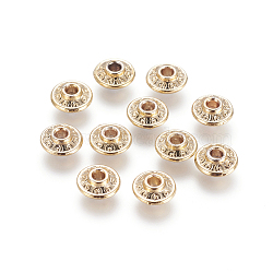Alloy Beads, Long-Lasting Plated, Flat Round, Golden, 6.5x3mm, Hole: 1.2mm(KK-G365-05G)