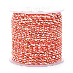 4-Ply Polycotton Cord, Handmade Macrame Cotton Rope, with Gold Wire, for String Wall Hangings Plant Hanger, DIY Craft String Knitting, Orange Red, 1.5mm, about 21.8 yards(20m)/roll(OCOR-Z003-C02)