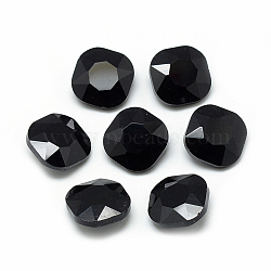 Pointed Back Glass Rhinestone Cabochons, Faceted, Square, Black, 10x10x4.5mm(RGLA-T032-10x10mm-23)