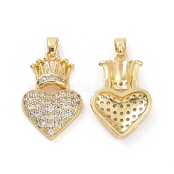 Brass Micro Pave Cubic Zirconia Pendants, Heart with Crown Charms, Golden, 24x15x4mm, Hole: 4x2.5mm(KK-A181-VA302-2)