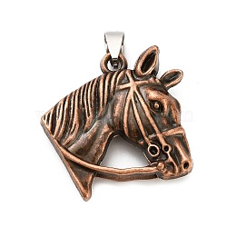 Tibetan Style Alloy Pendants, Horse Head, Red Copper, 34x33.5x10mm, Hole: 6x4.5mm(FIND-C081-02R)