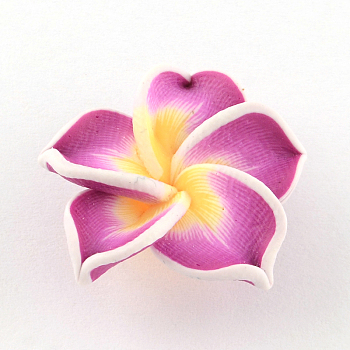 Handmade Polymer Clay 3D Flower Plumeria Beads, Orchid, 30x11mm, Hole: 2mm