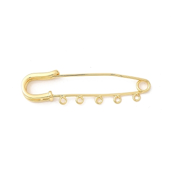 Brass Brooch Findings, Long-Lasting Plated, Lead Free & Cadmium Free, Rack Plating, with Jump Ring, Real 18K Gold Plated, 50x14x4mm, Hole: 1.4mm