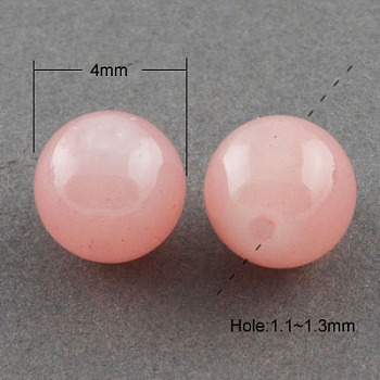 Imitation Jade Glass Beads Strands, Spray Painted, Round, Pink, 4mm, Hole: 1.1~1.3mm, about 200pcs/strand, 31.4 inch
