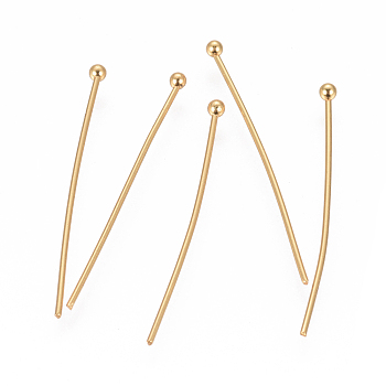 304 Stainless Steel Ball Head Pins, Real 24k Gold Plated, 30~30.5mm, Head: 1.9mm, Pin: 0.7mm(21 Gauge), about 300pcs/bag